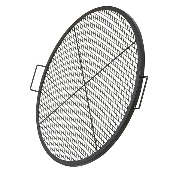 KFFKFF Cross-Marks Barbecue Grill Grate, Circular Food Preparation Grate, Sturdy Steel Outdoor BBQ Grill Mesh with Handle and Support Cross Wire, Movable Outdoor Cooking Equipment, 36" Black