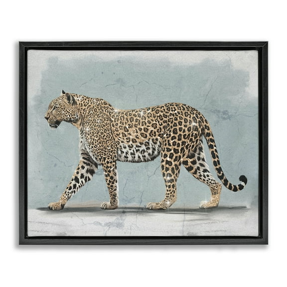 Stupell Industries Stepping Glam Leopard Animals Painting Black Floater Framed Canvas Art Print Wall Art, 21 x 17