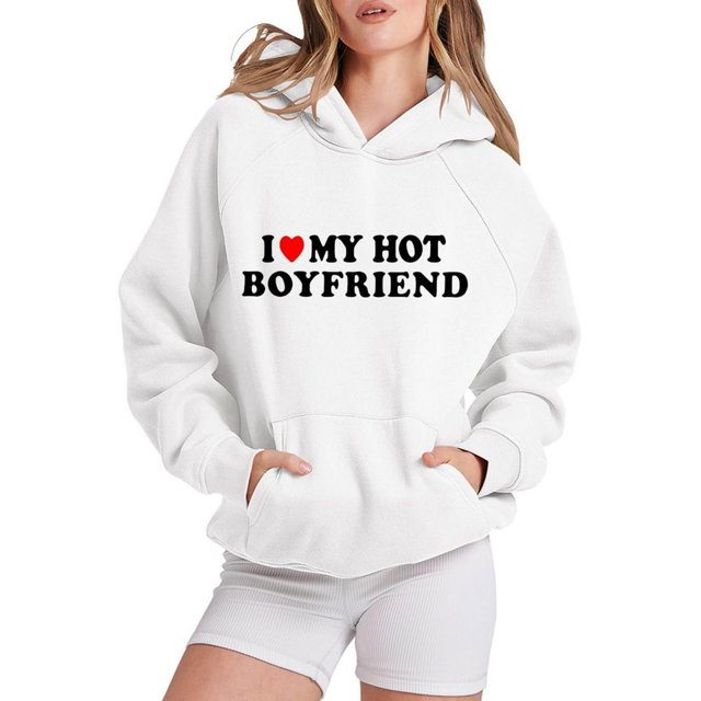 PENGXIANG Ladies Loose Letter Print Hoodie Sweatshirt