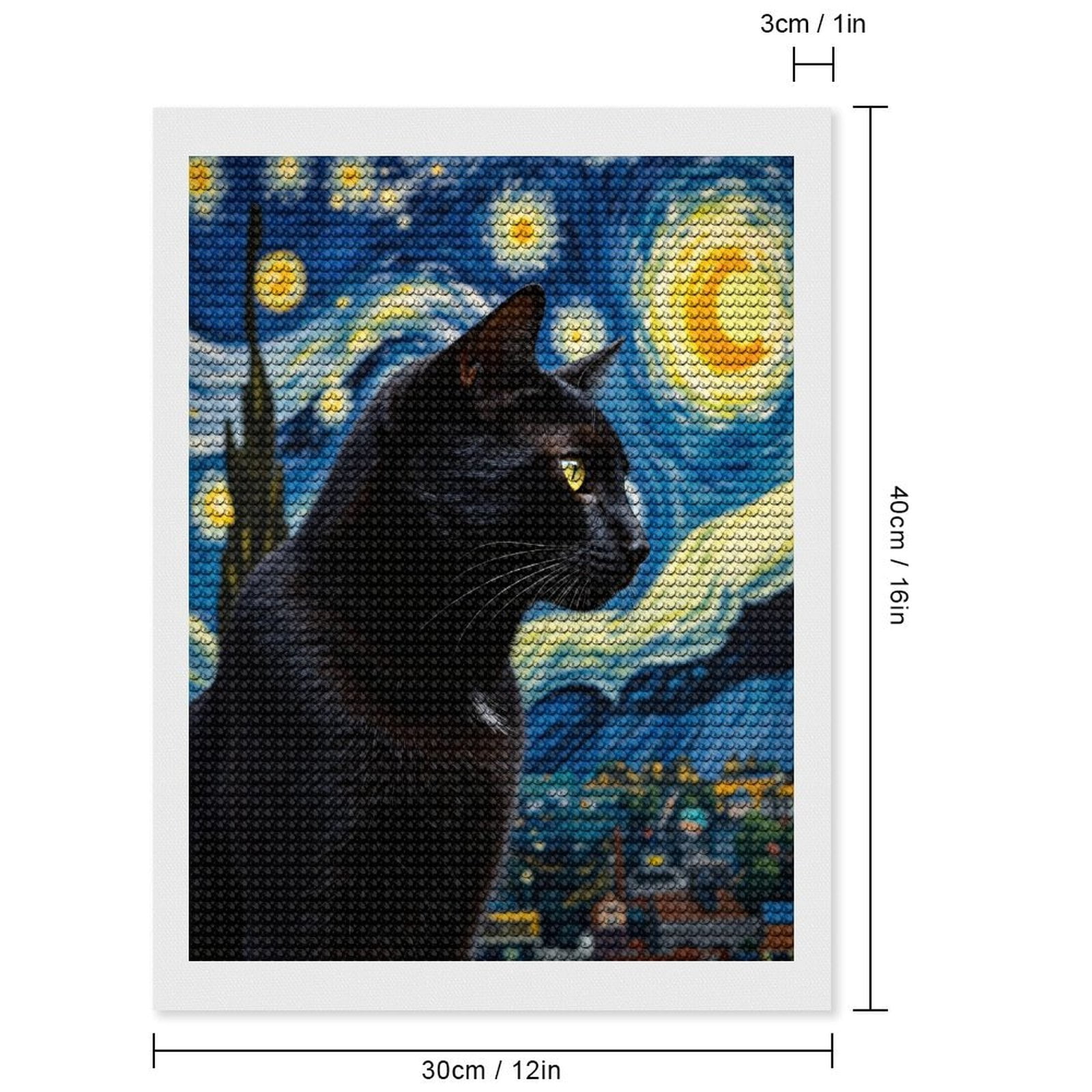 Diamond Art Kits for Adults, Starry Night Black Cat 5D Diamond Painting Kits for Adults Beginners, DIY Full Drill Diamond Painting, Gem Art and Crafts 12x16