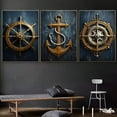 thumbnail image 3 of Nautical Coastal Wall Art Prints Set of 3, Ship Helm, Anchor, Compass Decorative Posters, Frameless Marine Themed Artwork for Living Room - Interior Portrait Orientation, 3 of 4