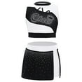 thumbnail image 2 of Doomiva Kids Girls 2 Piece School Cheerleading Uniform Outfit Shiny Sleeveless Crop Top with Skirt Set Cheer Fancy Dress White 6, 2 of 6