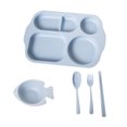 thumbnail image 4 of 5pcs/Set Wheat Straw Divided Food Plate Solid Color Chopsticks Fork Spoon Bowl Dinnerware Tableware for Children Kids (Blue), 4 of 8
