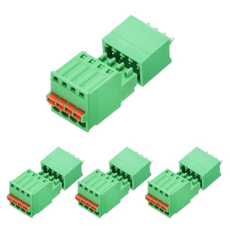 Uxcell 4set 2.5mm 0.1" Pitch PCB Terminal Block Connector 4 Pin Straight Pin Male Female Pluggable Quick PCB Wiring Terminals for 27-20AWG Cable Mechanical Equipment, Green
