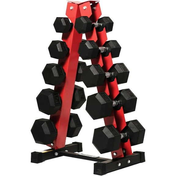 RitFit 250LB Rubber Hex Dumbbell Sets with Weights Rack, Multiple Color Choices Available, Great Gym Equipment for Home, Strength Training, Workouts (250LB, Red)