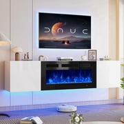 Easoger Floating TV Stand with 36" Electric Fireplace, Wall Mounted Fireplace Entertainment Center with Storage for TVs Up to 80", Adjustable Partition, Black/White (White TV Stand + Black Fireplace)