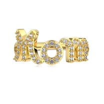 Flydeer Gold "Mom" Letter Design Accent by Cubic Zirconia Mother's Day Ring, Gift for Mother Wife Her Women Size 7