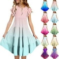 thumbnail image 2 of LRen Cute Girls Tween Dress Cute Flutter Sleeve Summer Double Layer Flowy A-Line Sundress Casual Gradient Midi Dresses for 6-7 Years, 2 of 6