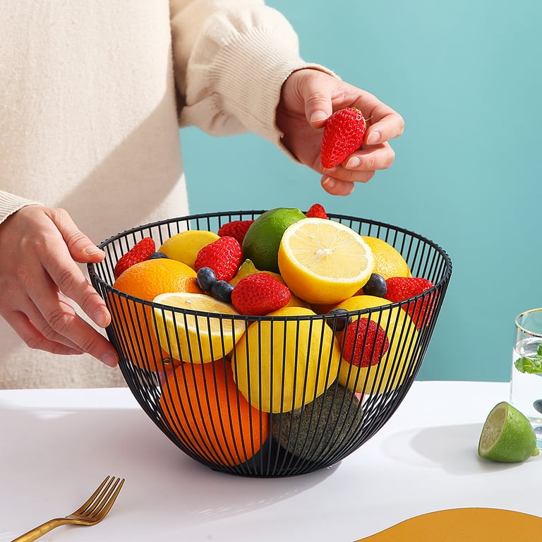 ReaNea Black Metal Wire Fruit Storage Baskets Fruit Bowl for kitchen counter Round Tall