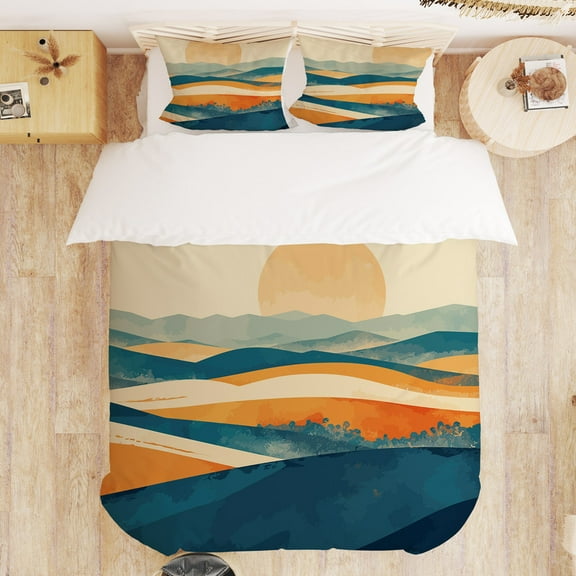 Modern Minimalist Bedding Set, Sunset Print Unisex Bedding Set with 1 Duvet Cover and 2 Pillowcases