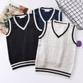 thumbnail image 1 of Suéter de uniforme escolar estilo universitario con cuello en V para hombres y mujeres, chaleco de color torcido, suéter de uniforme escolar, 1 of 5