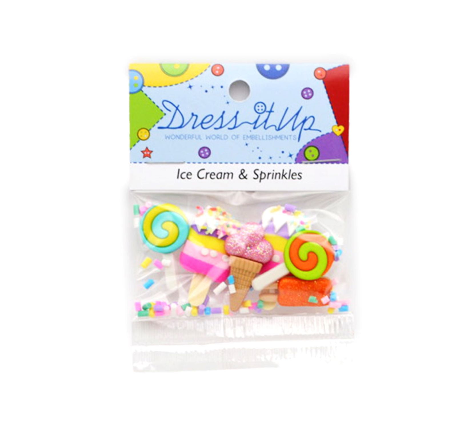 (2 pack) Dress It Up Buttons, Ice Cream and Sprinkles, Sewing Fasteners, Multi-Color, 5 Pieces