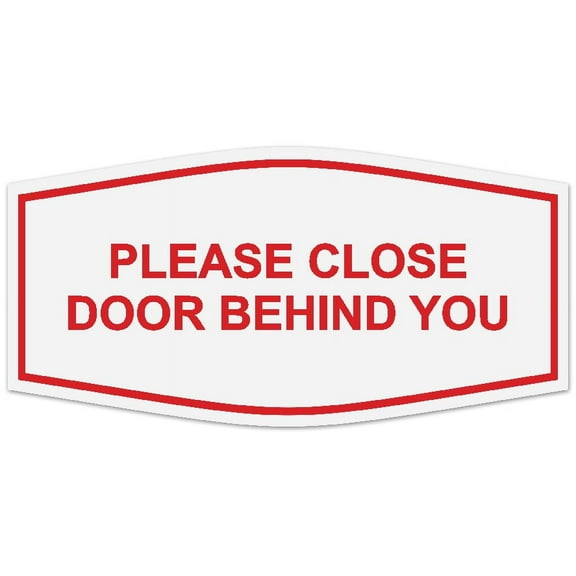 Signs ByLITA Fancy Please Close Door Behind You Sign - Laser-Engraved Lettering | Durable ABS Plastic | Vibrant Colors | Powerful Foam Tape (White/Red) - Large