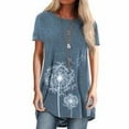 thumbnail image 2 of T-shirt Femme Imprimé Blouse Décontractée Manches Courtes Blouse Femme Haut Imprimé Col Rond Haut, Bleu, TTG, 2 of 6
