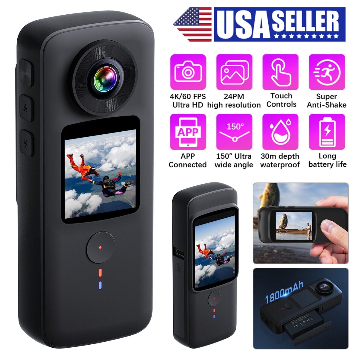 30▢ULTRAMANtheAnimation IY0813-3 Froura Action Camera 4K 60FPS, 30MP, 132FT Waterproof, Dual