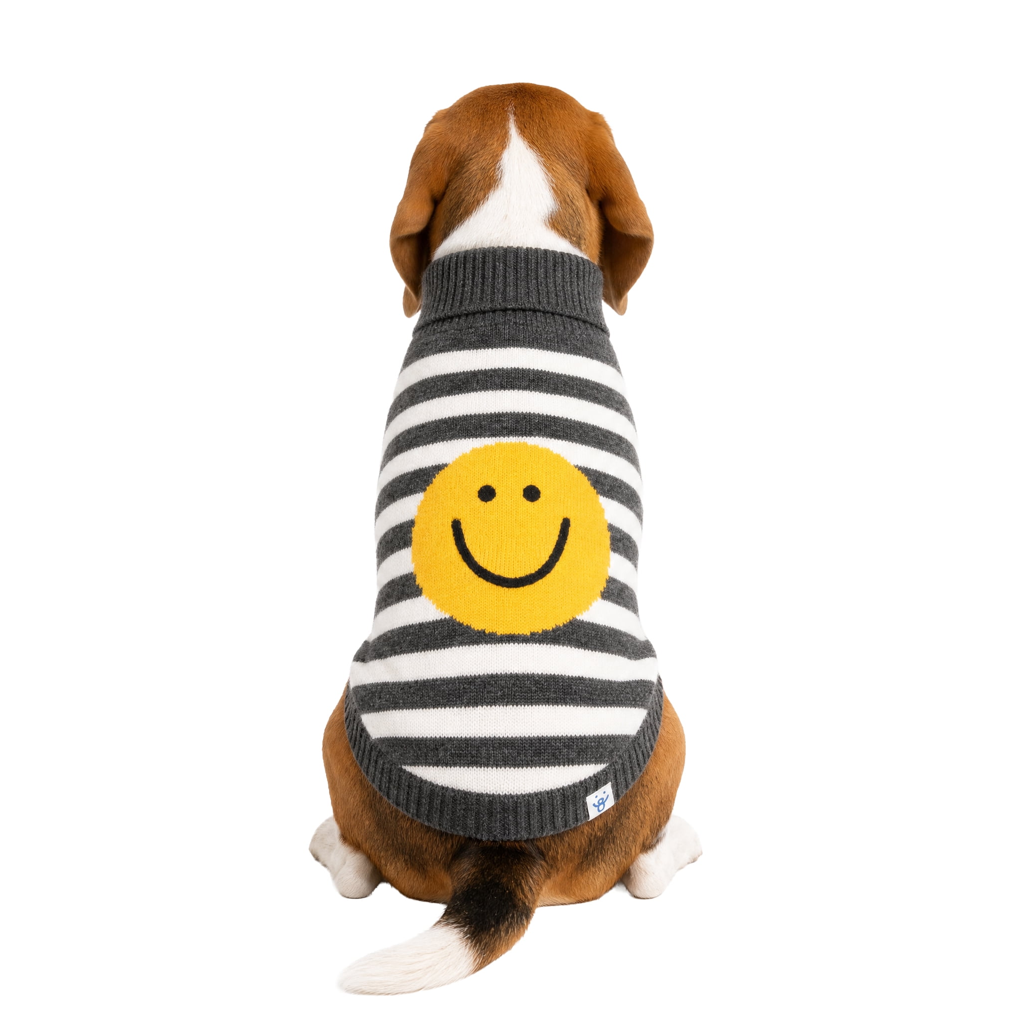 Oodles Smiley Face Striped Turtle Neck Fall Dog Sweater, Multicolored, Medium