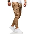 thumbnail image 2 of Men's High Waist Cargo Pants with Drawstring and Pockets Casual Solid Color Long Trousers for Sports and Fitness Khaki pants L, 2 of 4