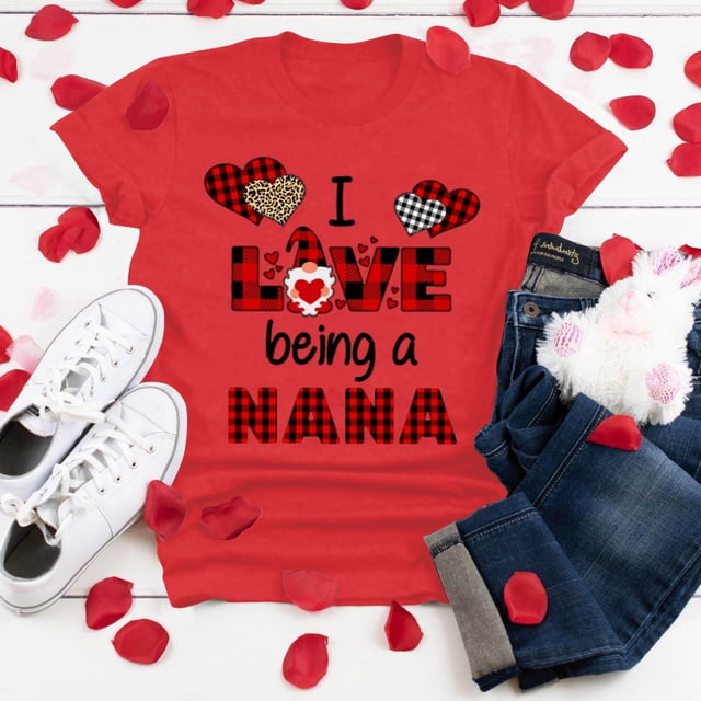 Hauts d'Été Grande Taille pour Femmes Élégants Grande Taille Manches Courtes Imprimé 3D Amour Col Rond Tee T-Shirt Blouse Col en V T-Shirt Femmes en Liquidation