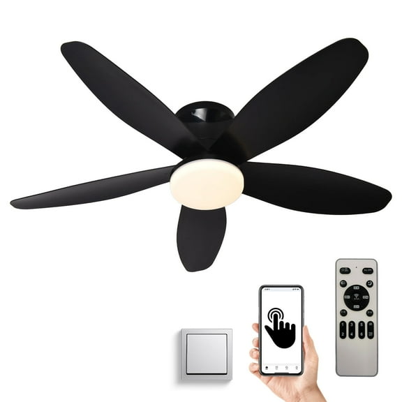 JLPAN Ceiling Fans with Lights, 36 Inch Low Profile Ceiling Fan with Light and Remote/APP Control, Flush Mount, 6 Speeds Reversible, LED Dimmable Modern Ceiling Fans for Bedroom,Indoor, Black