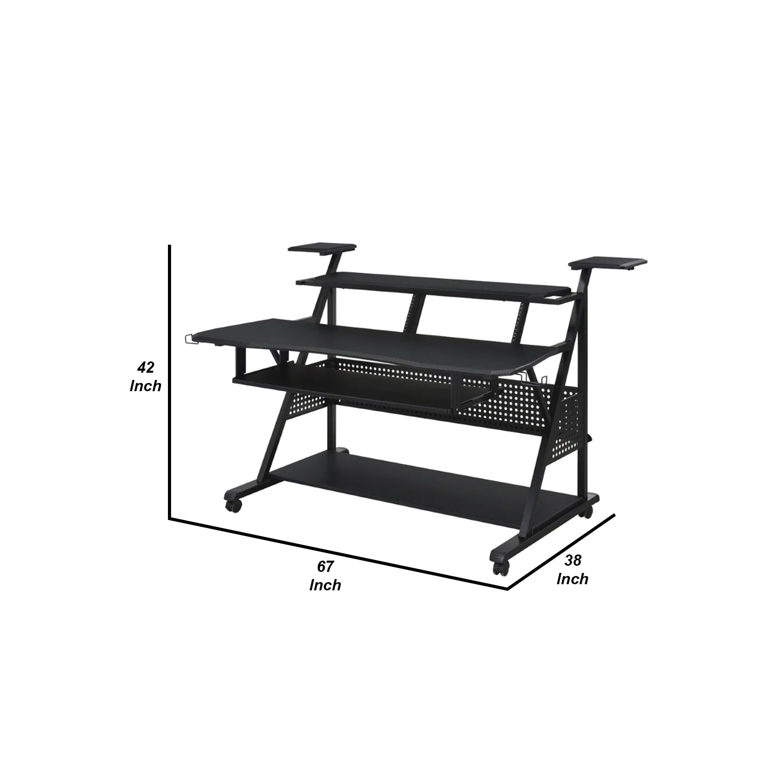 Gia 67 Inch Music Desk Studio Workstation Keyboard Tray Shelves Black