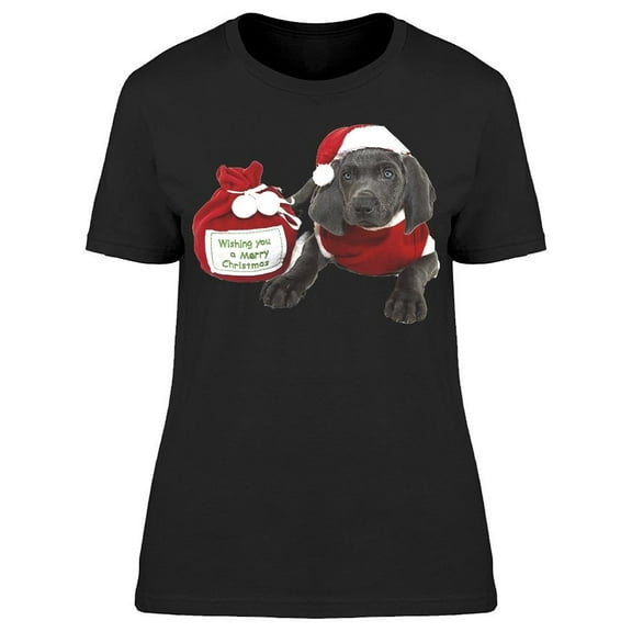 Weimaraner Puppy In Santa Outfit T-Shirt Women -Image by Shutterstock, Female Medium