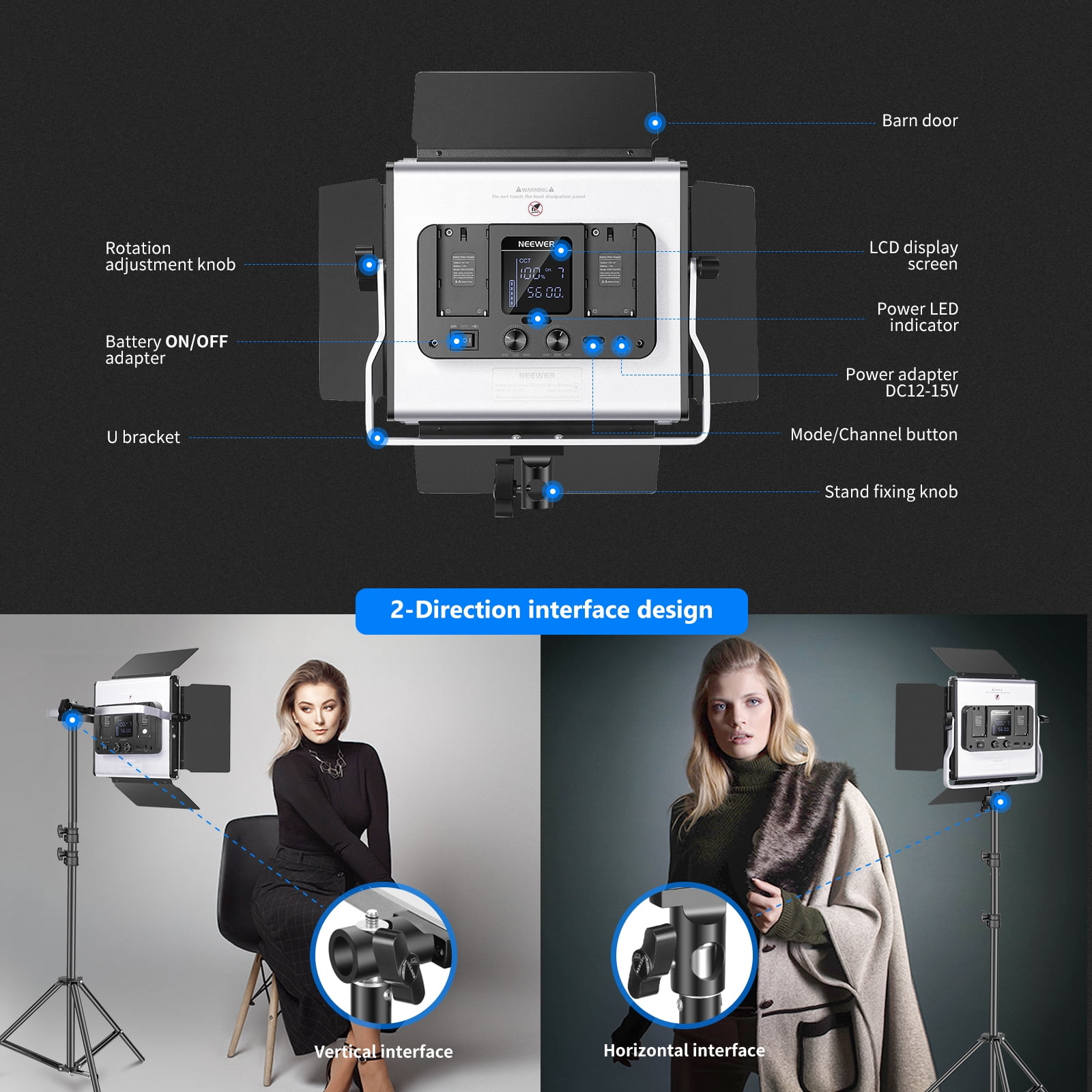 Luminosità 0% Guscio in Metallo Barndoor 0-360 Colori Regolabili 3200-5600K con LCD Display 9 Condizioni Applicabili Staffa-U Neewer RGB Luce 660 LED SMD Controllo via APP CRI 95 100% Luminosità 0% Guscio in Metallo Barndoor 0-360 Colori Regolabili 3200-5600K con LCD Display 9 Condizioni Applicabili Staffa-U Neewer RGB Luce 660 LED SMD Controllo via APP CRI 95 100%