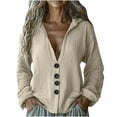 thumbnail image 3 of BXINGOHAI Womens Long Sleeve Button Down Cotton Linen Shirt Blouse Loose Fit Casual V-Neck Tops Beige M, 3 of 6