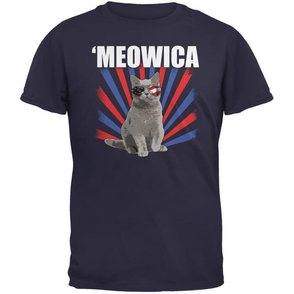 Old Glory Mens Cat 4th of July Meowica Short Sleeve Graphic T Shirt