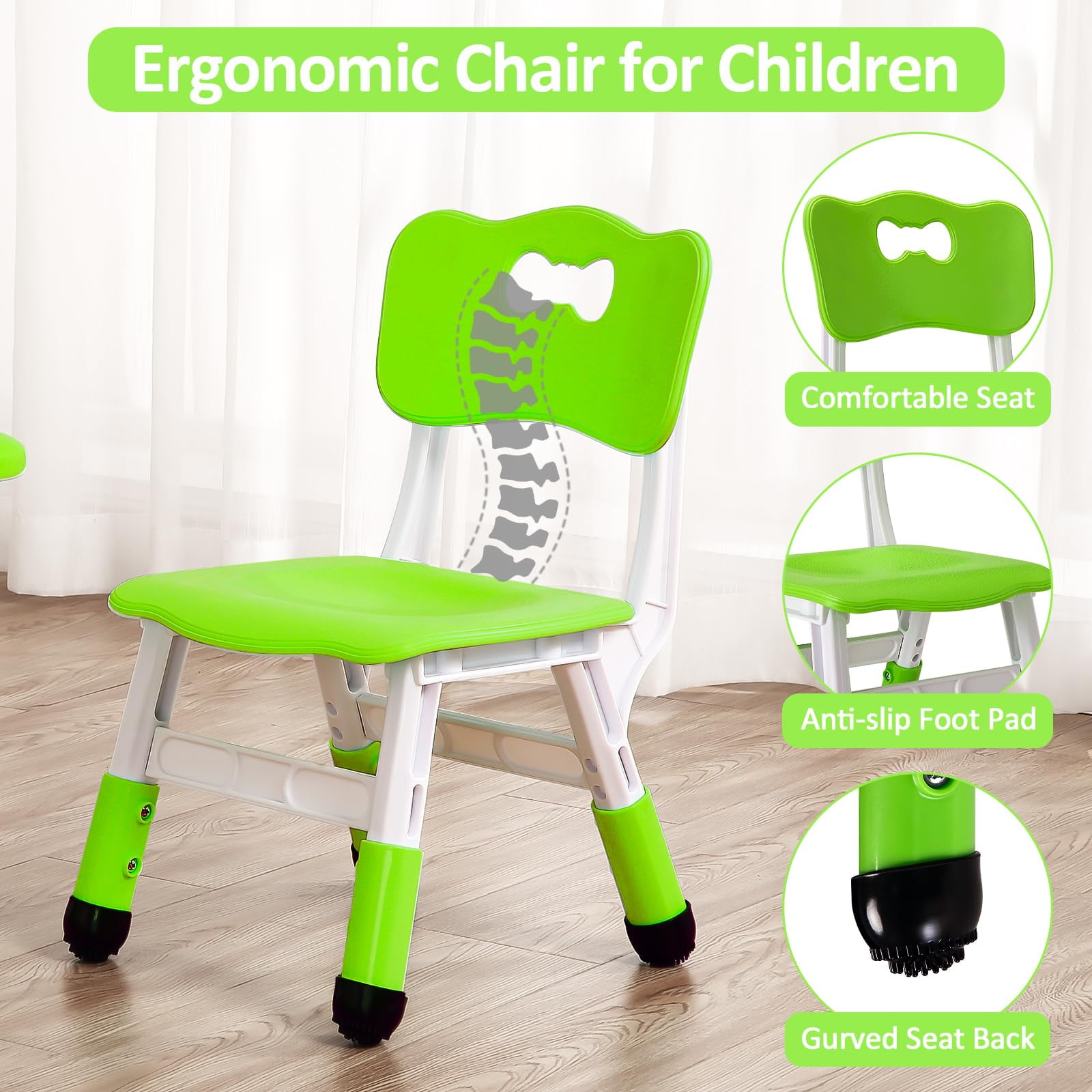 TROPOW Kids Table and Chairs,Height Adjustable Toddler Table and 4 Chair,Multi-Activity Table with Graffiti Desktop Non-Slip Legs for Ages 2-10,Children Activity Table for Daycare,Classroom,Home