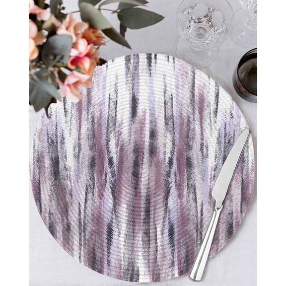 13 Inch Round Placemats Set of 4, Purple Vintage Non Slip Heat Insulation PP Table Mats, Striped Painting Retro Abstract Art Washable Place Mats for Kitchen Dining Party Table Decor