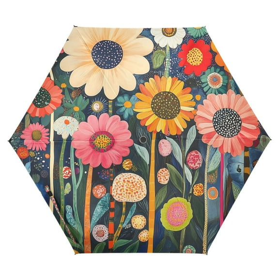 FORMRS Travel Umbrella Folding Auto Open Close Windproof Rain UV Protection, Large Colorful Flowers