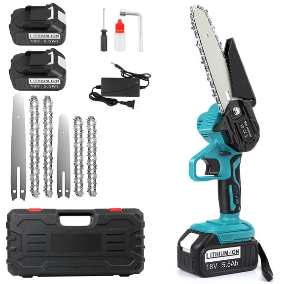 LabTEC 4 6inch Mini Chainsaw with 2PCS 5500mAh Batteries and Charger,Elcctric Cordless Chainsaw Set with Security Lock for Wood Cutting Tree Pruning Trimming, Blue