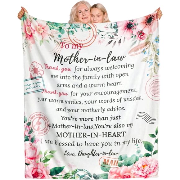 LHSHID Mother in Law Blanket Mother in Law Gifts from Daughter in Law White Throw Blankets Cozy Soft Floral Mother in Law Plush Blanket Birthday for Mother in Law 50x60in