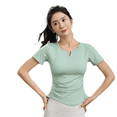 thumbnail image 1 of LYMAYTER T-Shirt de Yoga à Manches Courtes Col en V pour Femmes, Extensible 4 Directions, 1 of 10