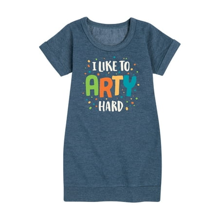 

Instant Message - I Like To Arty Hard - Toddler & Youth Girls Fleece Dress