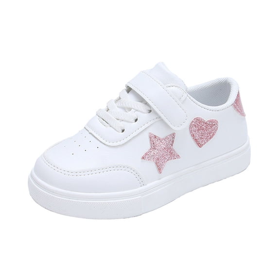 YunPes Toddler Girls Stylish Sneakers Cute Glitter Star Patch White Skate Shoes Non-Slip Cushioned Athletic Shoes with Hook & Loop