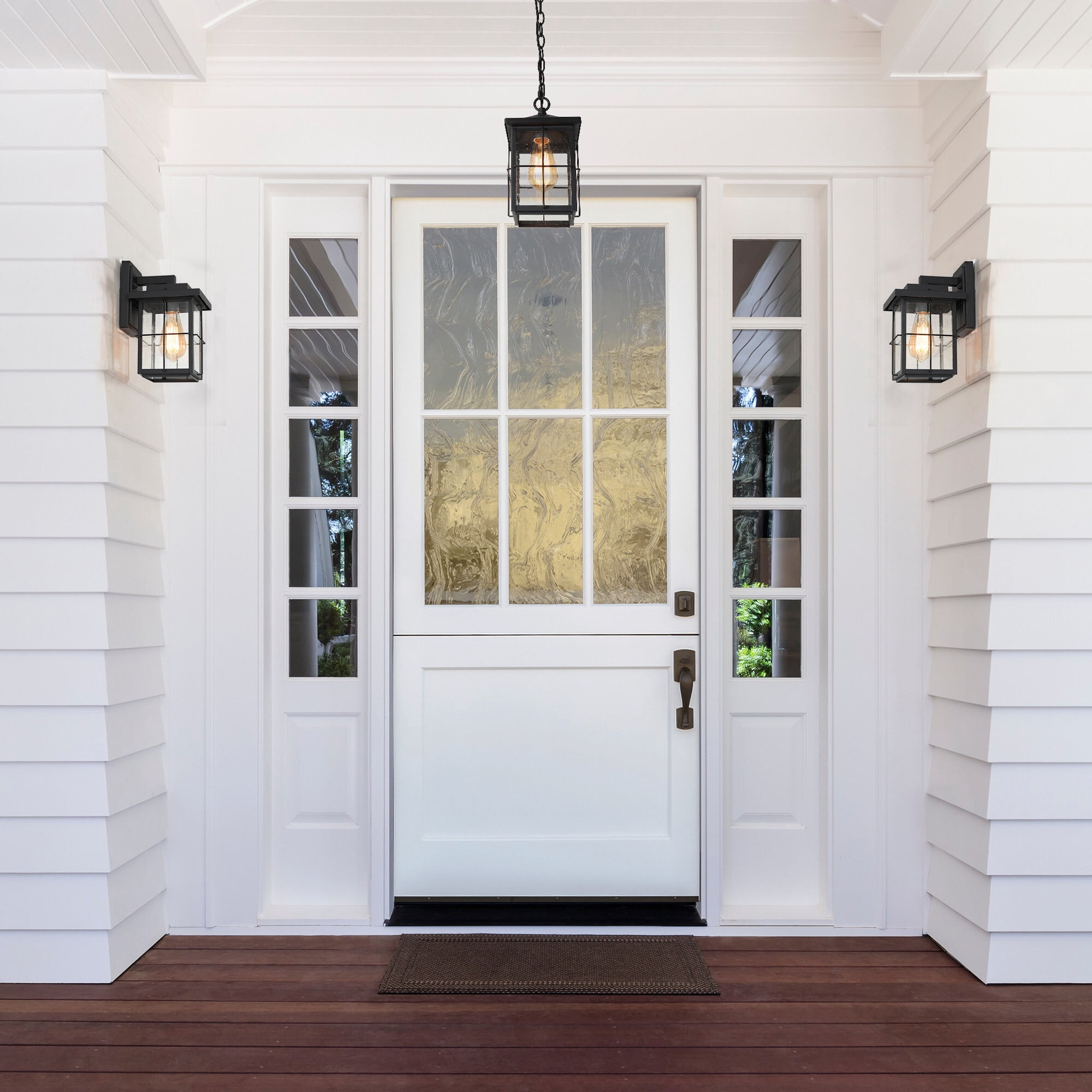 LNC 1-Light Black ModernTransitional Outdoor Wall Sconce/LED Exterior Wall Light with Seeded Glass
