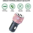 thumbnail image 3 of Dual USB Car Charger,SAVORI Car Adapter Bling Bling Rhinestones Crystal Car Decorations for Fast Charging Car Decors for iPhone Xs Max X Plus, iPad Pro/Mini, Samsung(Pink), 3 of 7