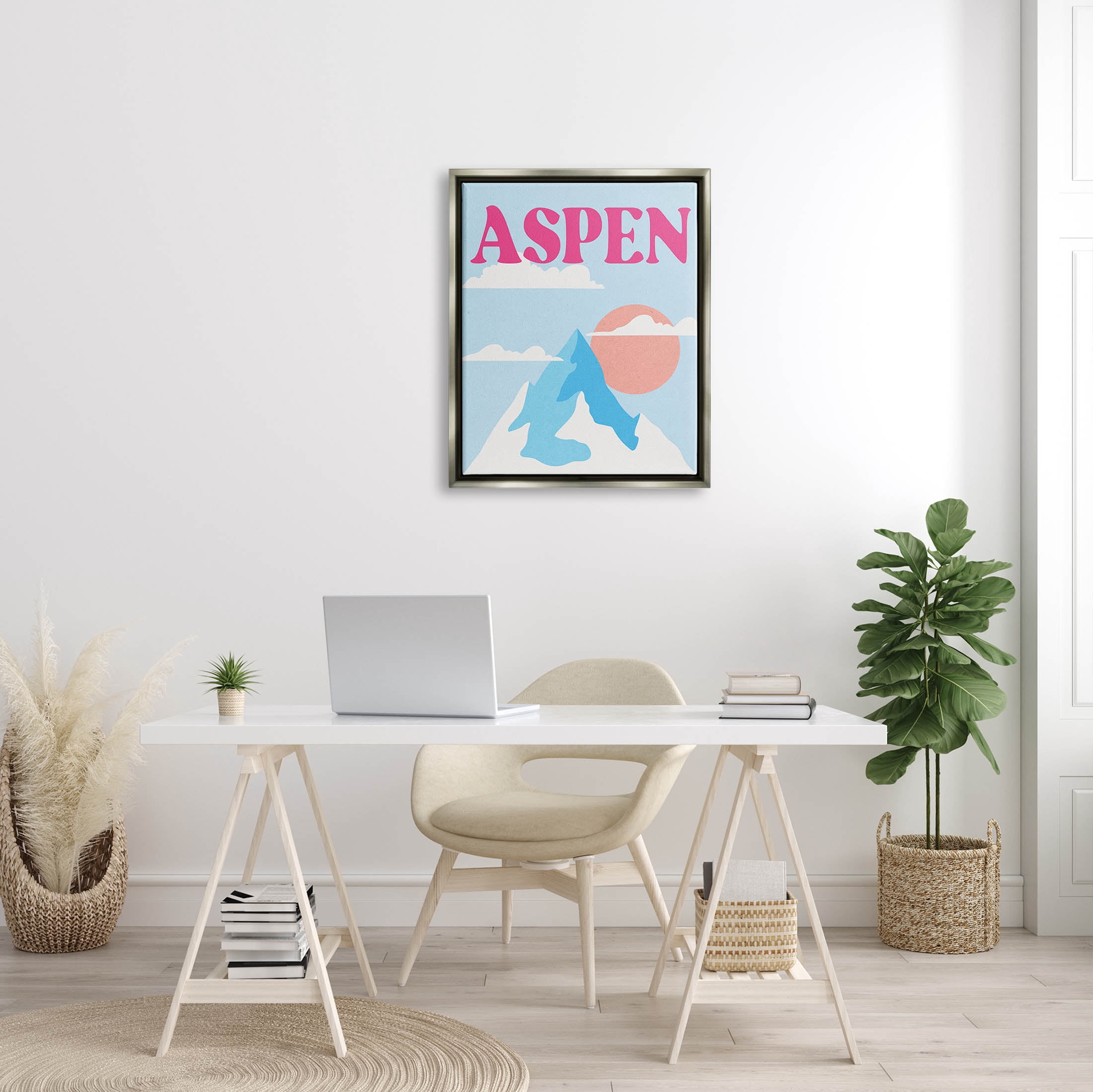 Stupell Industries Aspen Snowy Mountain Peak Graphic Art Luster Gray Floating Framed Canvas Print Wall Art, Design by Lil' Rue