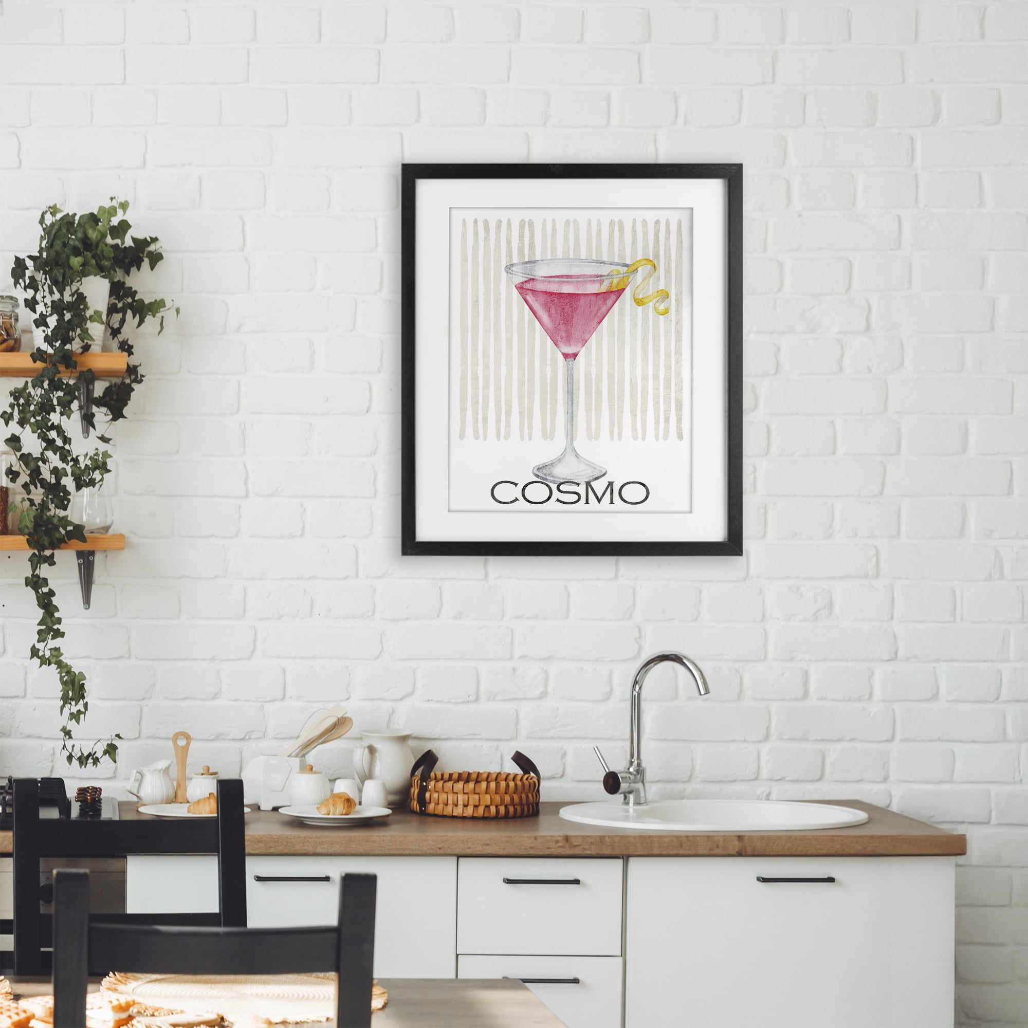 Stupell Industries Pink Cosmo on Stripes Black Framed Print Under Glass, design by Kim Allen