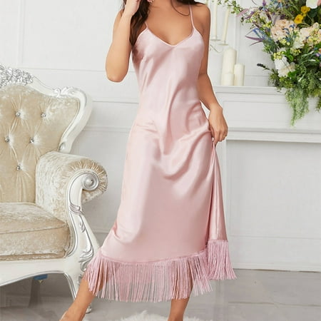 

Tfalo Dresses For Women 2023，Women S Fashion Solid Color V-Neck Comfortable Loose Home Nightdress Dress Spring And Summer Dresses For Women
