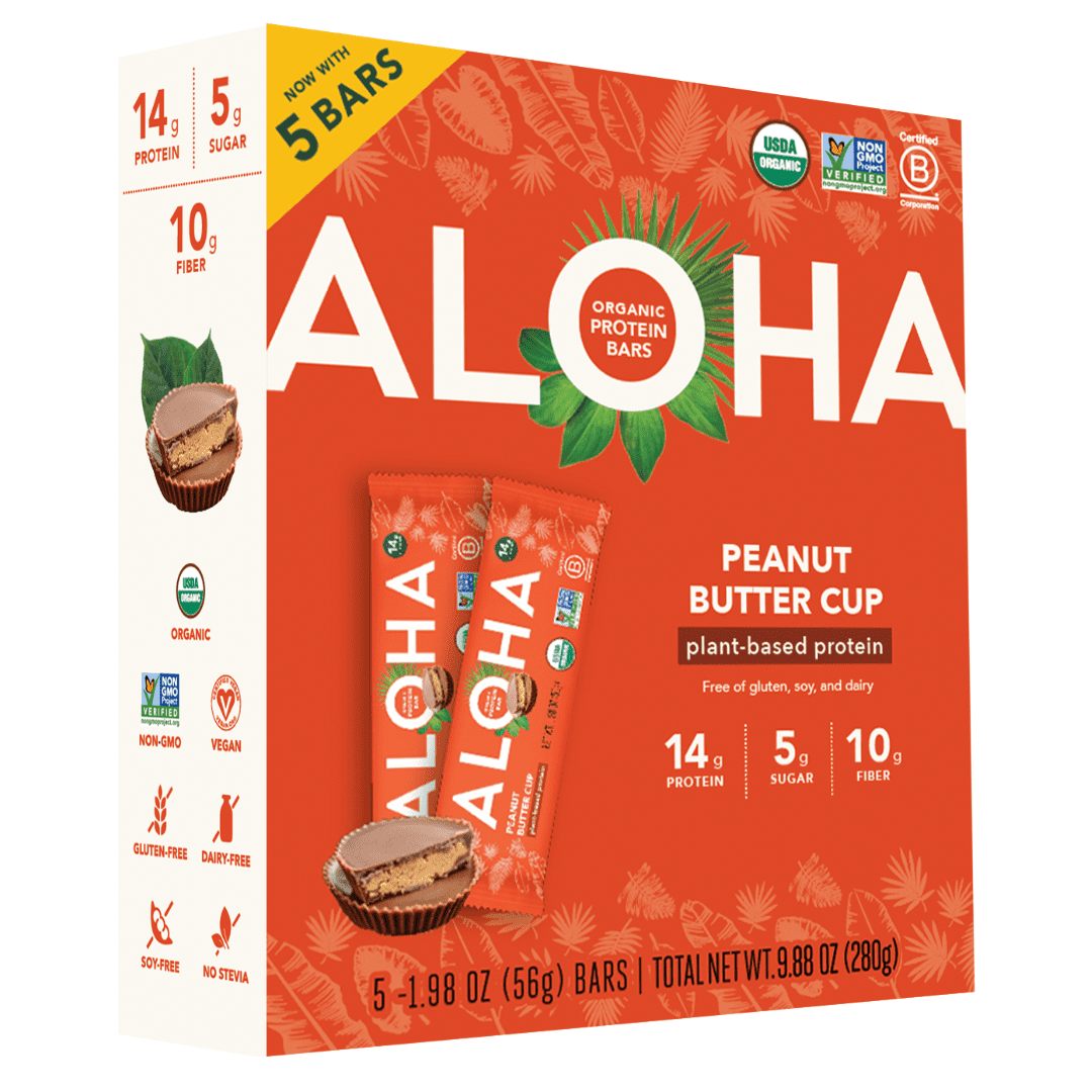 Aloha Plant-Based Protein Bars, 14g Protein, Peanut Butter Cup, 5 Pack