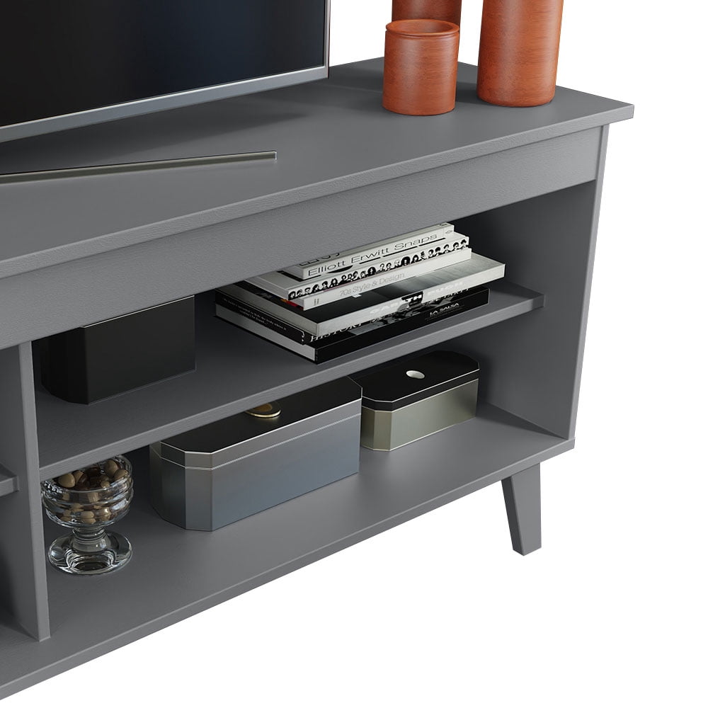 Madesa TV Stand Unit with 4 Shelves and Cable Management for 55, 65 Inch Media 1 Storage Gaming Media Console Living Room and Bedroom Entertainment Center Modern Wooden Television Cabinet - Grey