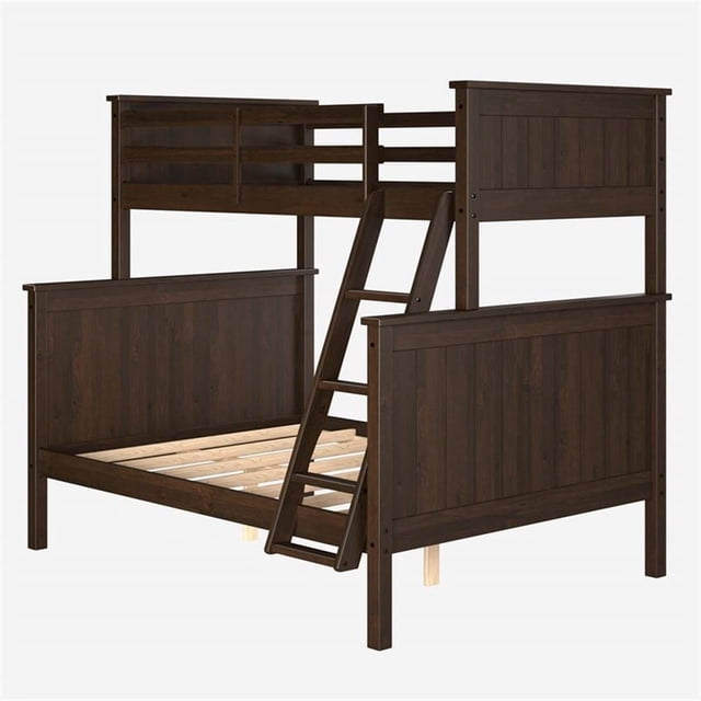 Linon Tilda Twin over Full Bunk Bed with Top Guard Rails in Walnut Wood
