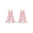 thumbnail image 2 of BemeyourBBs Toddler Baby Girls Littler Sister Outfit Summer Clothes Gingham Plaid Smocked Romper Overalls Lil Sis Letter Embroidery Sleeveless Square Neck Wide Legs Long Pants Jumpsuit Overalls, 2 of 9