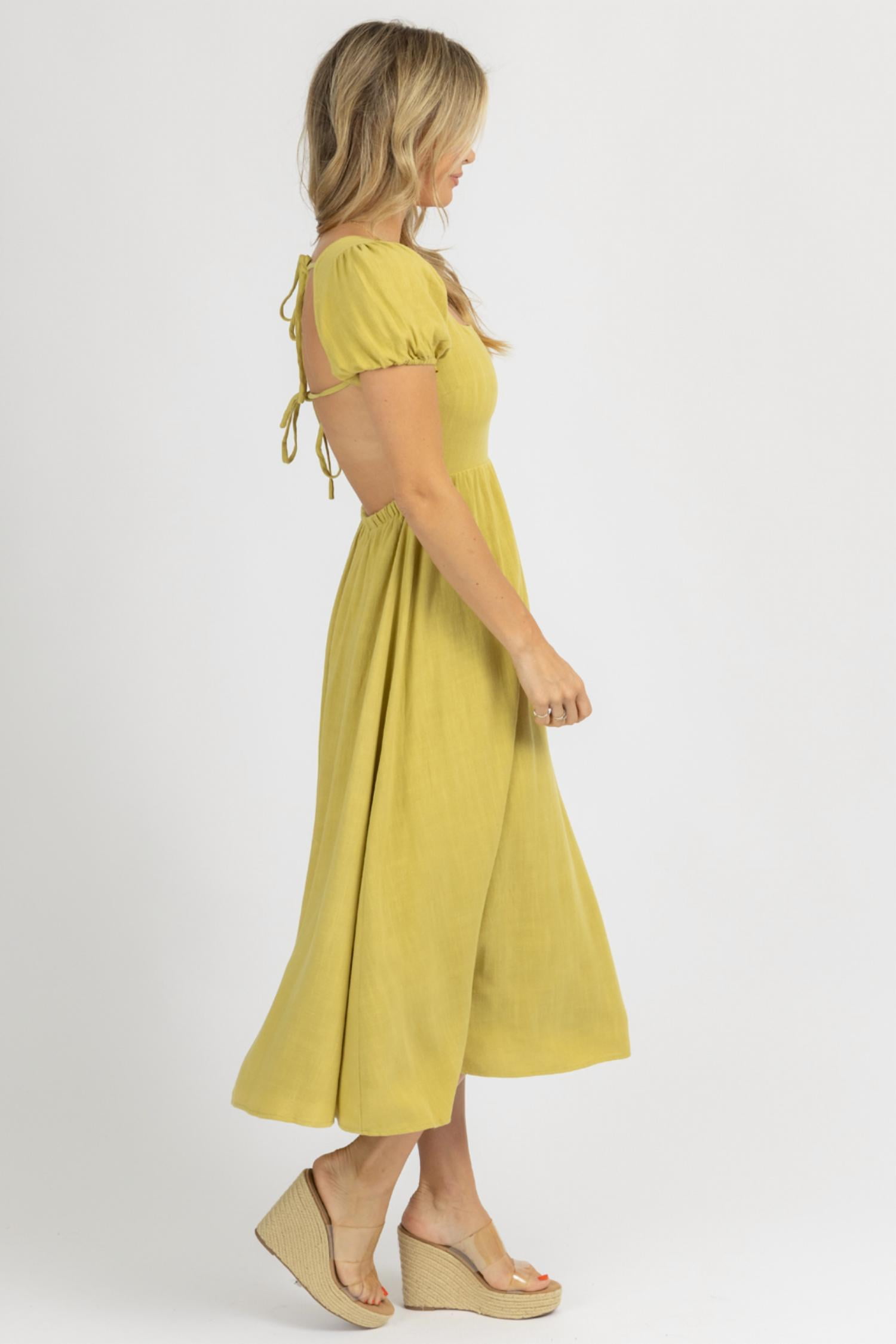Endless Blu. Puff Sleeve Open-Back Midi Dress - Walmart.com