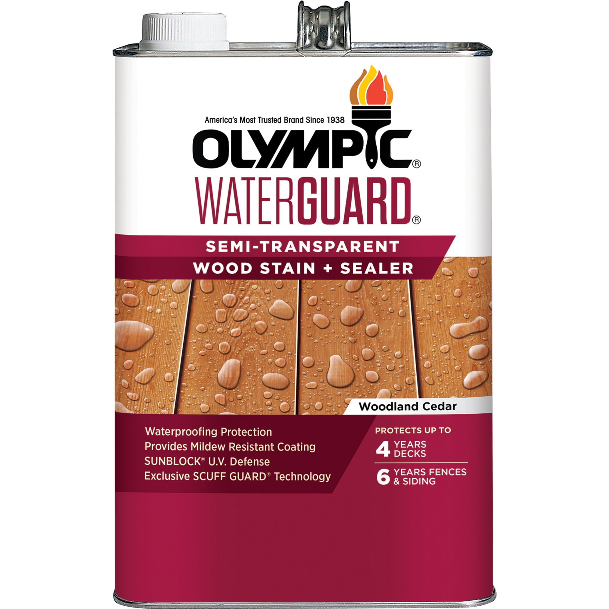 Olympic WaterGuard Woodland Cedar Semi-Transparent Exterior Wood Stain and Sealer, 1 Gallon