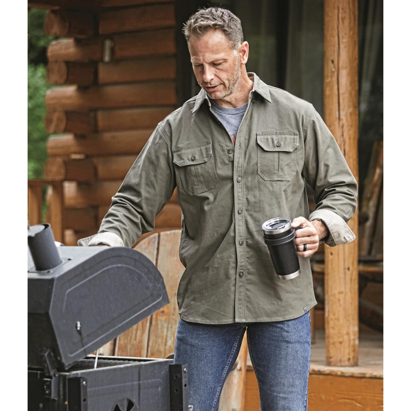 Guide Gear Men's Sportsman's Flex Canvas Shirt Moss Stone LARGE