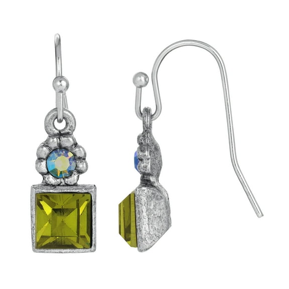 1928 Jewelry Square Olivine Green Crystal Aurora Borealis Drop Earrings