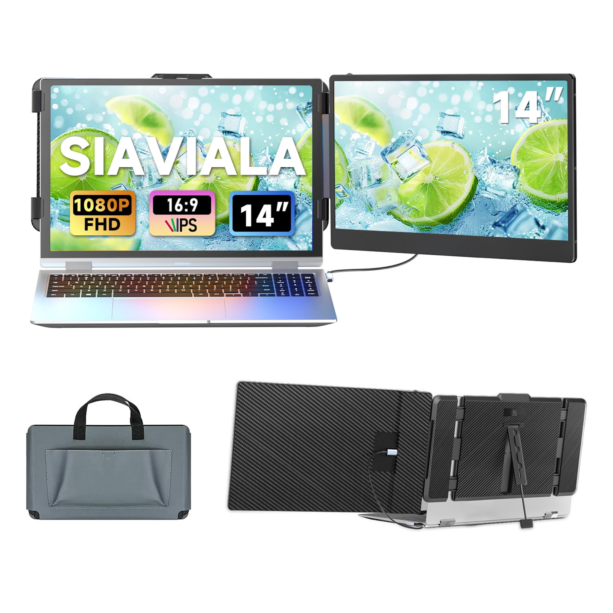 Laptop Screen Extender, 14" FHD 1080P IPS Portable Monitor for Laptops 13-17", Built-in Stand/Speaker, 1080P FHD IPS Display HDMI/USB-C Port，Plug and Play for Wins Mac Chrome Switch PS5